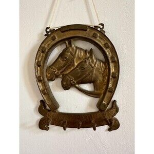 French Vintage Country Rustic Metal Bronze? Horse Wall Hanger Hooks Equestrian